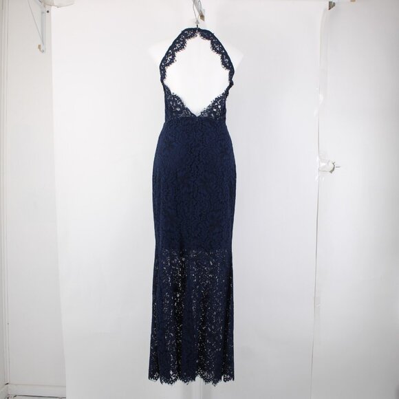 BB Dakota Dress Oilslick Sz 6 Navy Blue Lace Lined Open Back Cotton Dress - Picture 10 of 16